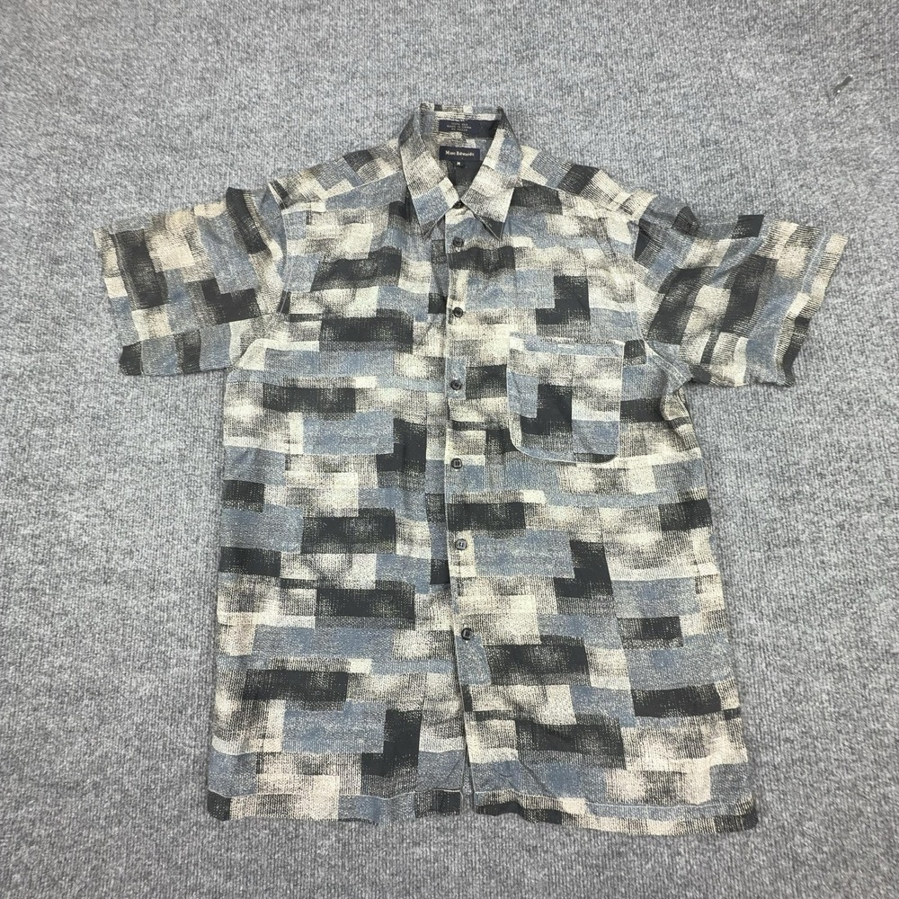 Marc Edwards Shirt Mens Medium Multicolor Silk Geometric Short Sleeve Button Up